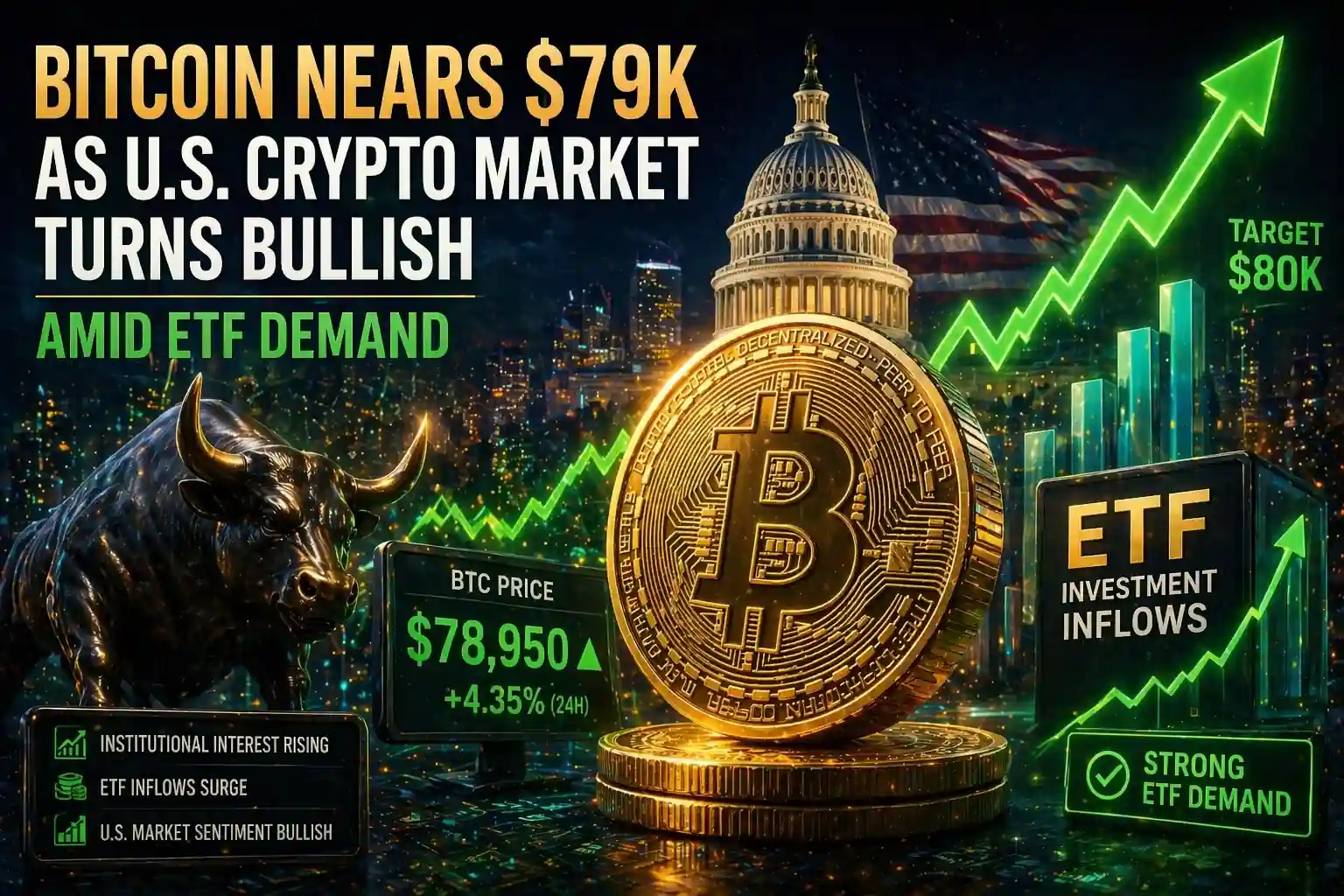 Bitcoin Nears $79K as U.S. Crypto Market Turns Bullish Amid ETF Demand