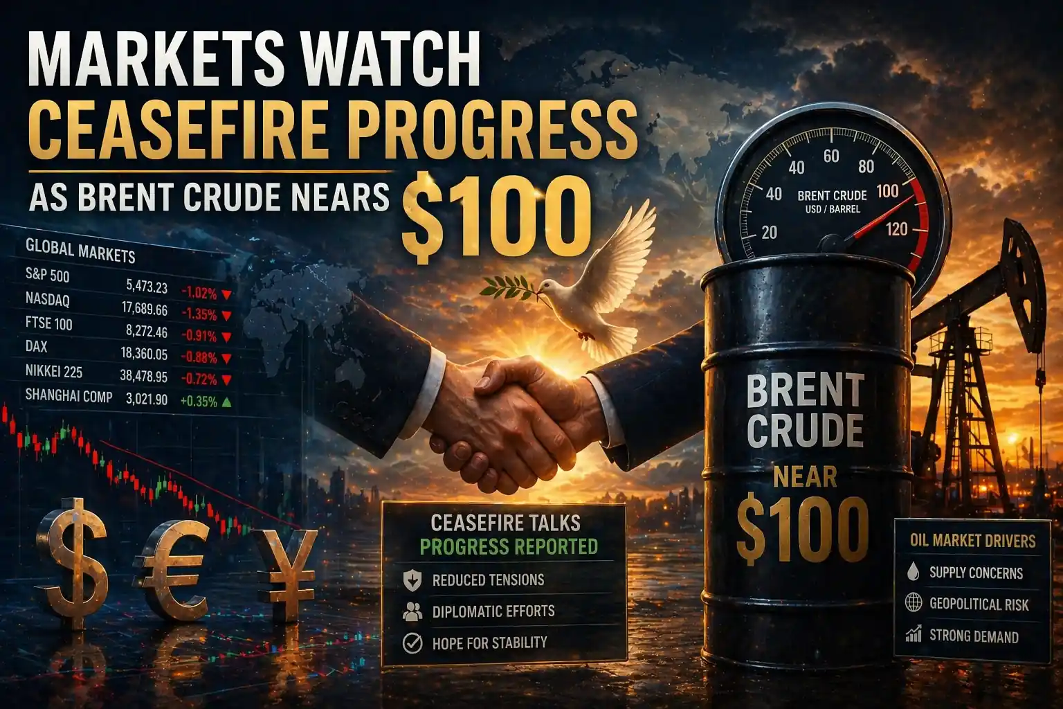 Markets Watch Ceasefire Progress as Brent Crude Nears $100