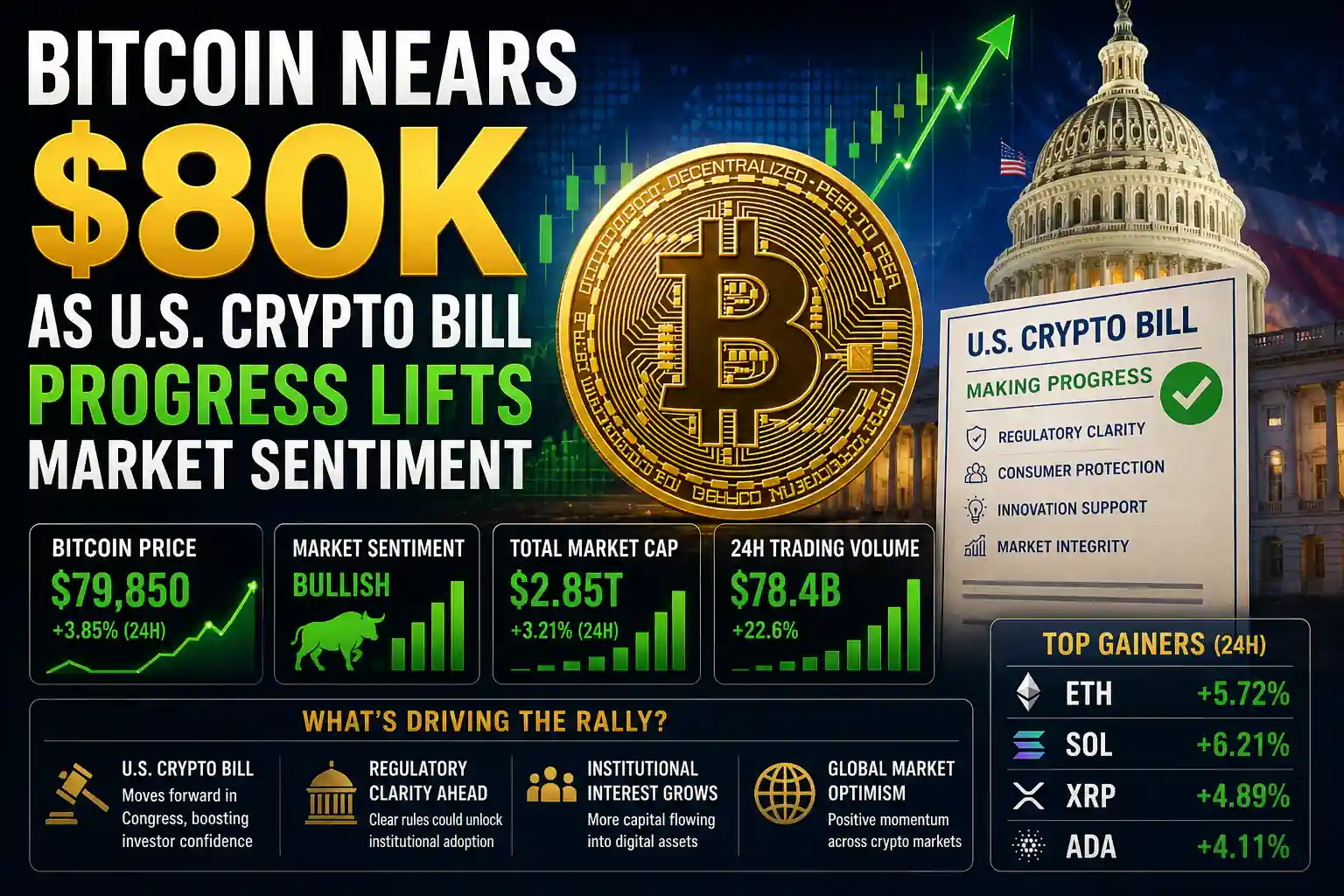 Bitcoin Nears $80K as U.S. Crypto Bill Progress Lifts Market Sentiment