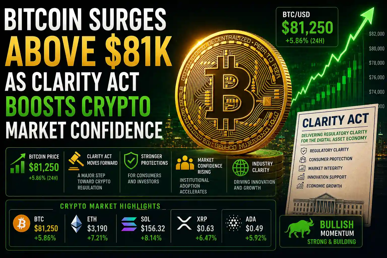 Bitcoin Surges Above $81K as Clarity Act Boosts Crypto Market Confidence