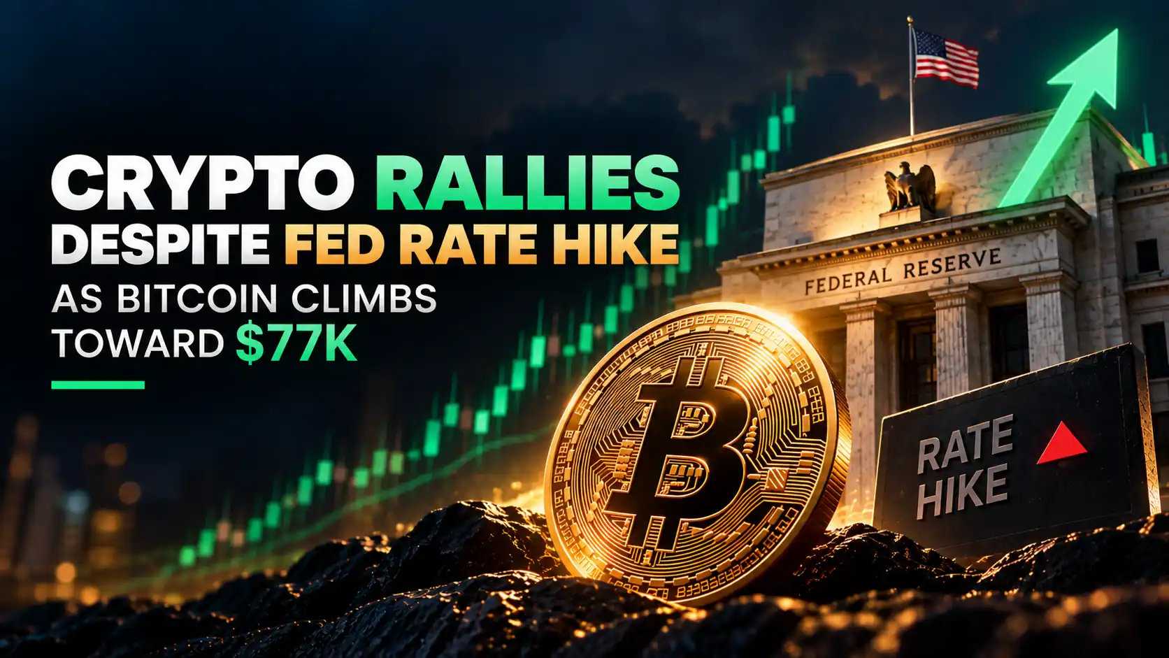 Crypto Rallies Despite Fed Rate Hike as Bitcoin Climbs Toward $77K